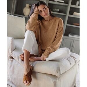 Jenni Kayne Cruise Cocoon Sweater Tan Cotton Linen Knit Crew Neck XS